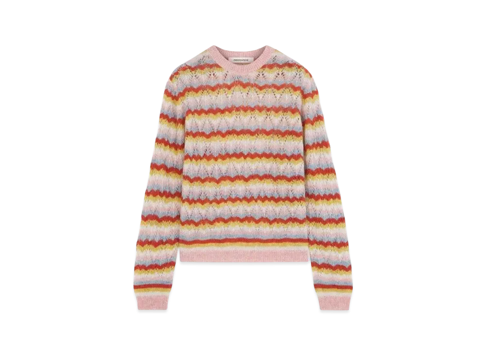 Maison Kitsune Striped Alpaca Lace Jumper "Pasture Rose/Wild Strawberry"