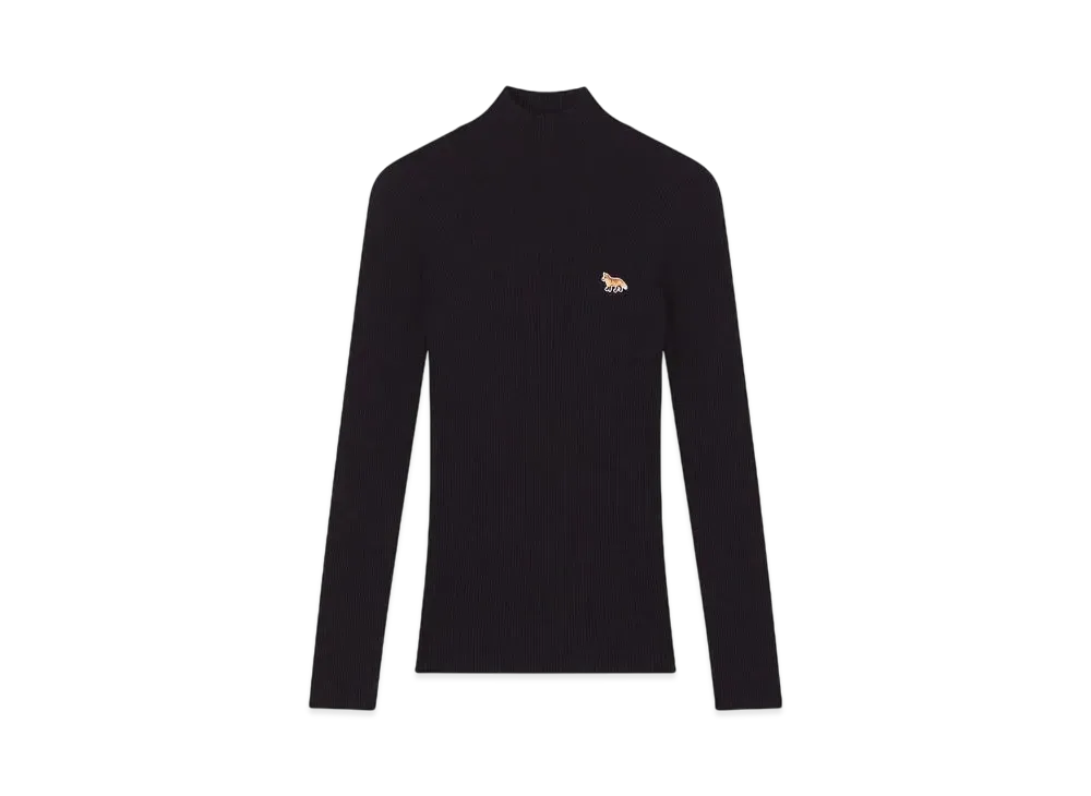 Maison Kitsune Baby Fox Patch Fine Rib Turtleneck "Black"