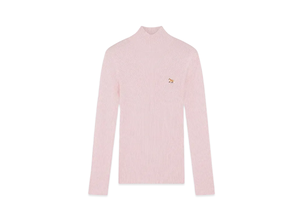 Maison Kitsune Baby Fox Patch Fine Rib Turtleneck "Pale Pink"