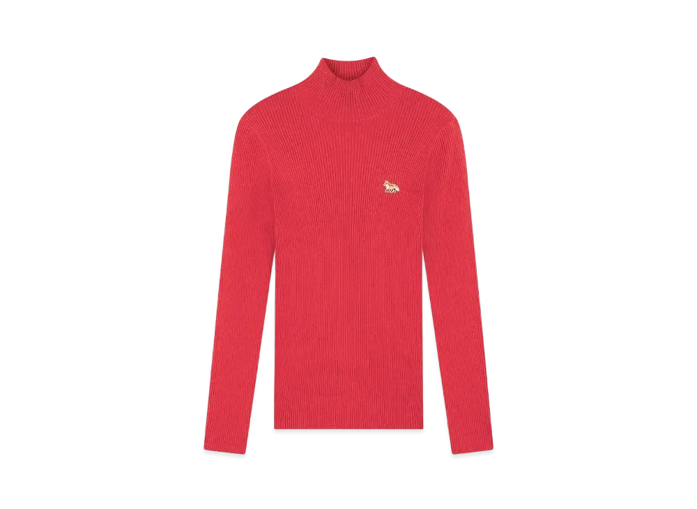 Maison Kitsune Baby Fox Patch Fine Rib Turtleneck "Autumn Red"
