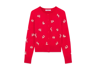 Maison Kitsune Fancy Fox Embroidered Cardigan "Wild Strawberry"