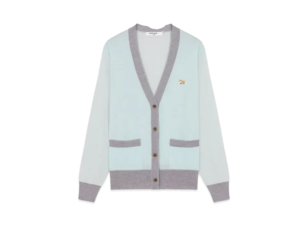 Maison Kitsune Baby Fox Patch Colorblock Cardigan "Peppermint"