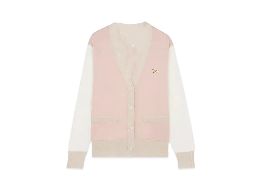 Maison Kitsune Baby Fox Patch Colorblock Cardigan "Pasture rose"