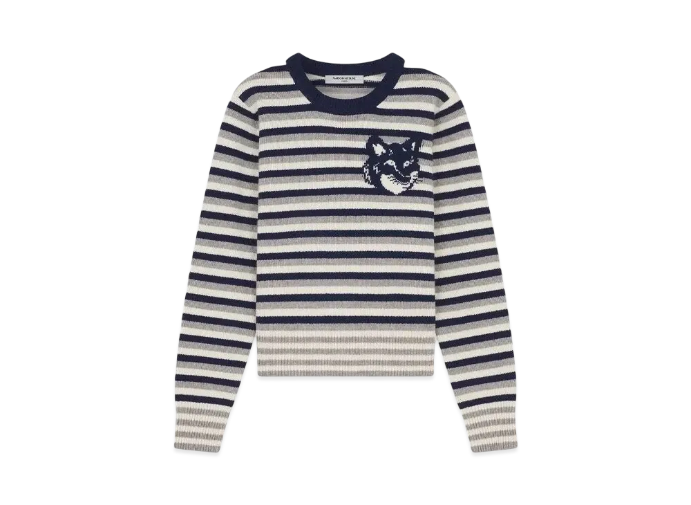Maison Kitsune Fox Head Intarsia Stripe Regular Jumper "Navy/White"