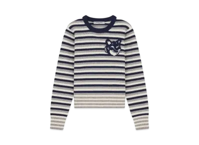 Maison Kitsune Fox Head Intarsia Stripe Regular Jumper "Navy/White"