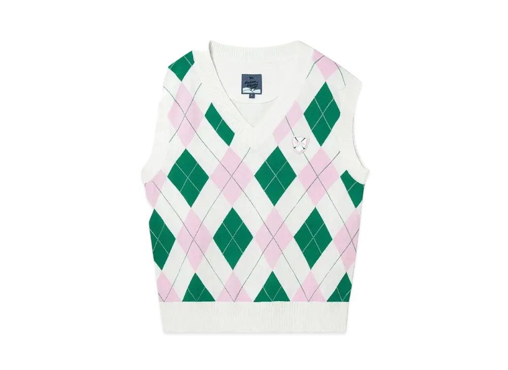 Maison Kitsune Golf Crest Logo Argyle Knit Vest "Ecru"