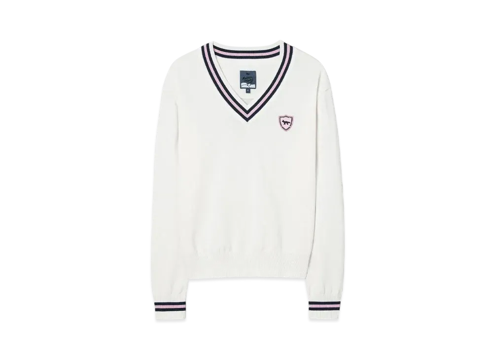 Maison Kitsune Golf Crest Logo V-Neck Prover Sweater "Ecru"