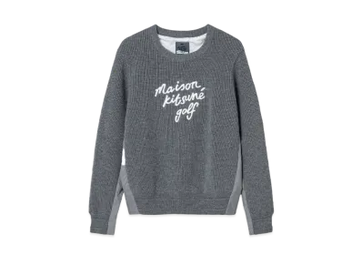 Maison Kitsune Script Logo Structured Pullover Sweater "Grey Melange"