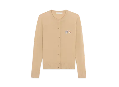 Maison Kitsune Double Fox Head Patch R-Neck Cardigan "Beige Melange"