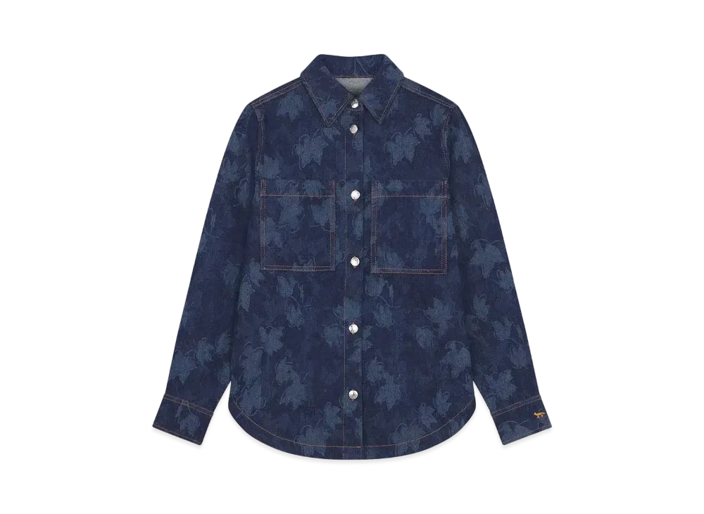 Maison Kitsune Denim Overshirt "Falling Leaves Laser Print"
