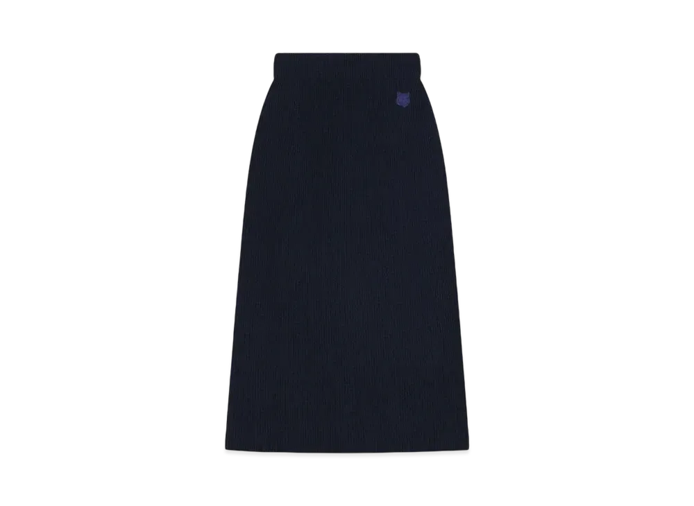 Maison Kitsune Bold Fox Head Patch Long Ribbed Skirt "Ink Blue"
