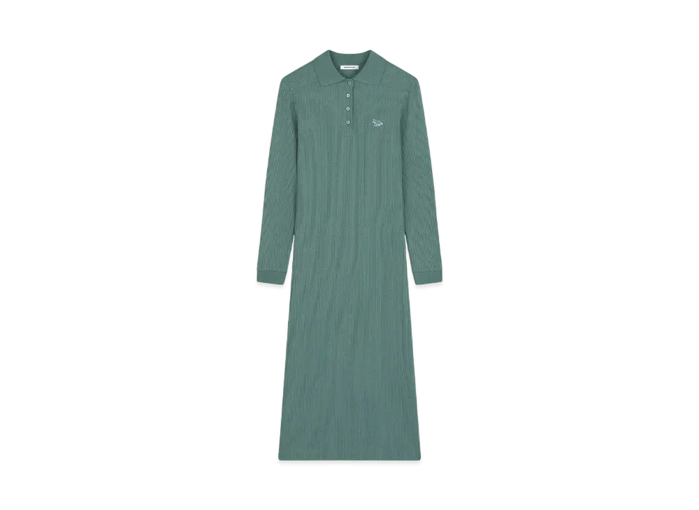 Maison Kitsune Fine Rib Long Polo Dress "Evergreen"