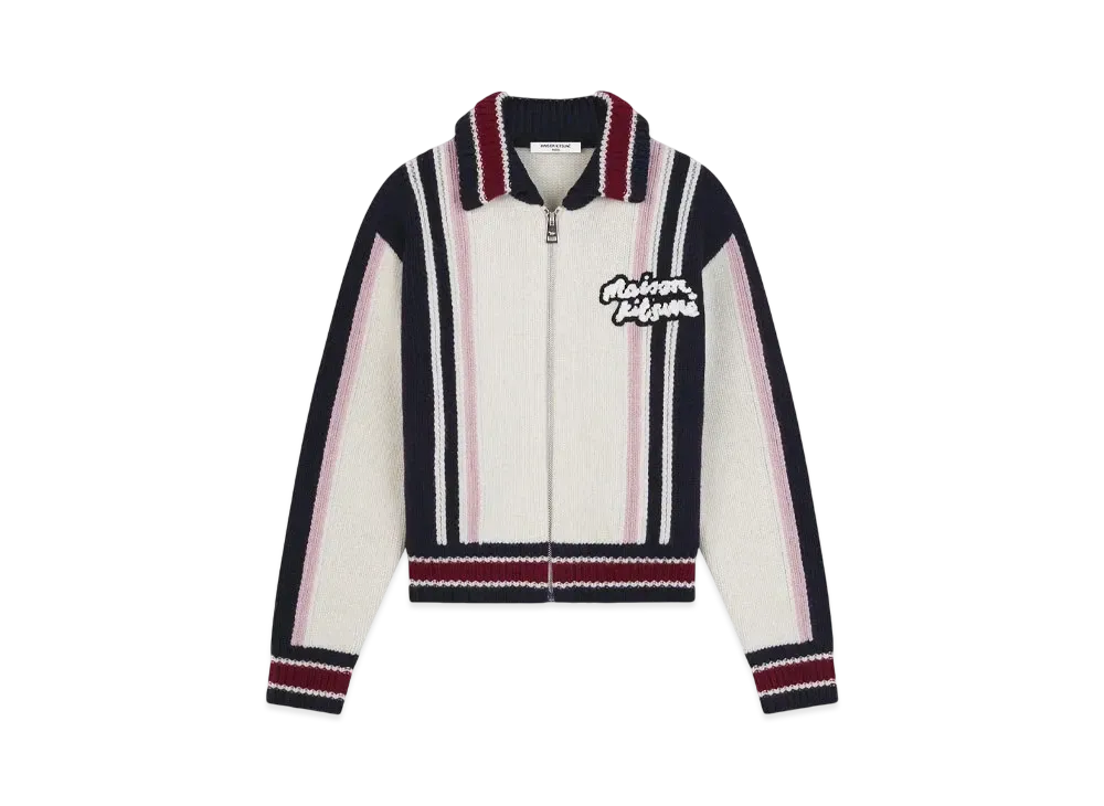 Maison Kitsune Knit College Blouson "Ecru/Ink Blue/Winterberry"