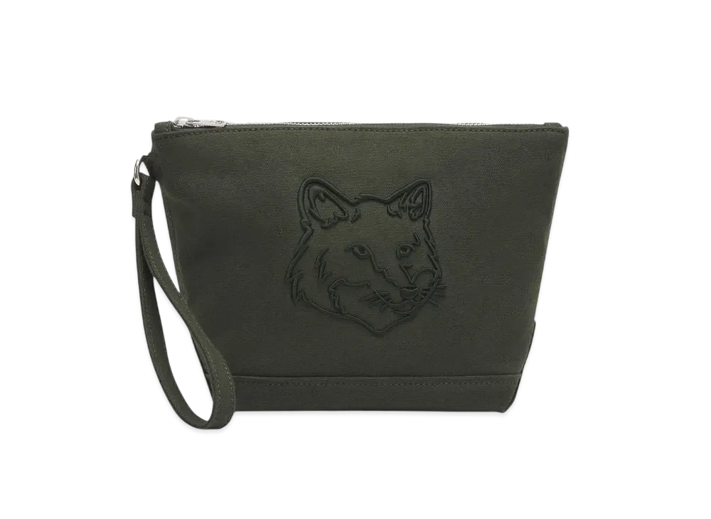Maison Kitsune Fox Head Zip Pouch "Ranger Green"