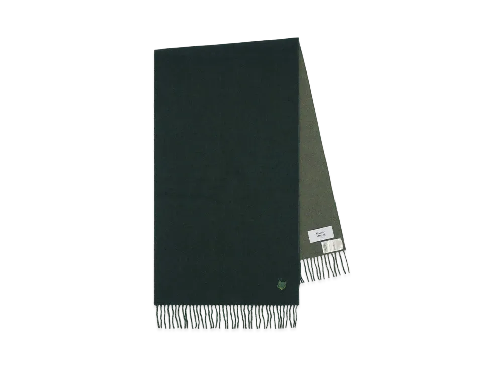 Maison Kitsune Bold Fox Head Double Face Scarf "Ronger Green"
