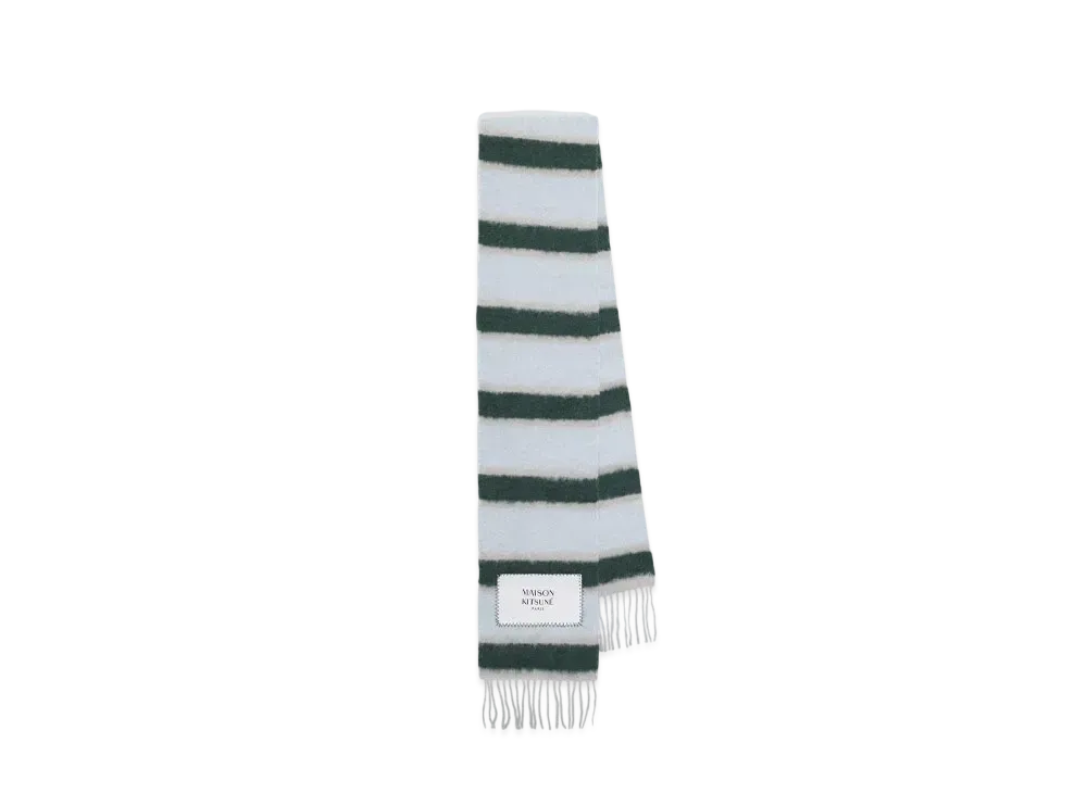 Maison Kitsune Baby Alpaca Stripe Scarf "Bottle Green/Grey Blue/Charcoal"