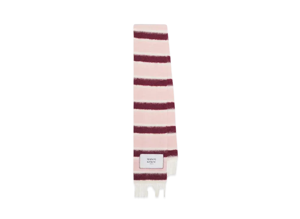 Maison Kitsune Baby Alpaca Stripe Scarf "Dusty Pink/Deep Burgundy/Smoke"
