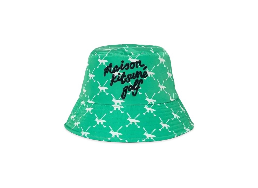 Maison Kitsune Golf Script Logo Bucket Hat "Grass Green"