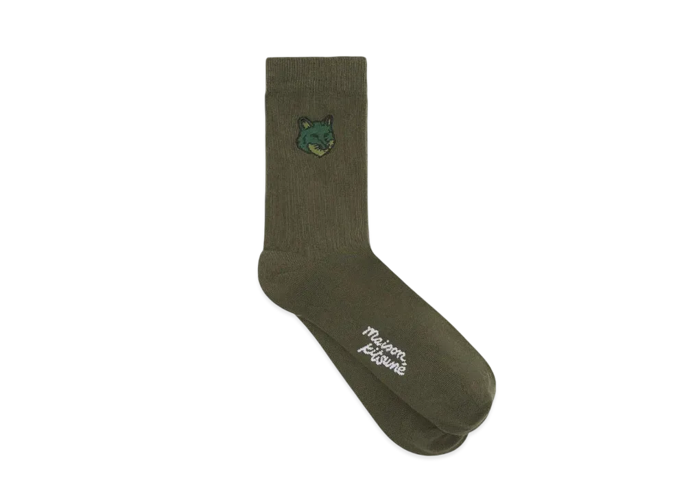 Maison Kitsune Bold Foxhead Socks "Ranger Green"