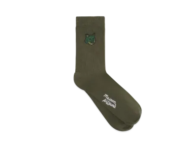 Maison Kitsune Bold Foxhead Socks "Ranger Green"