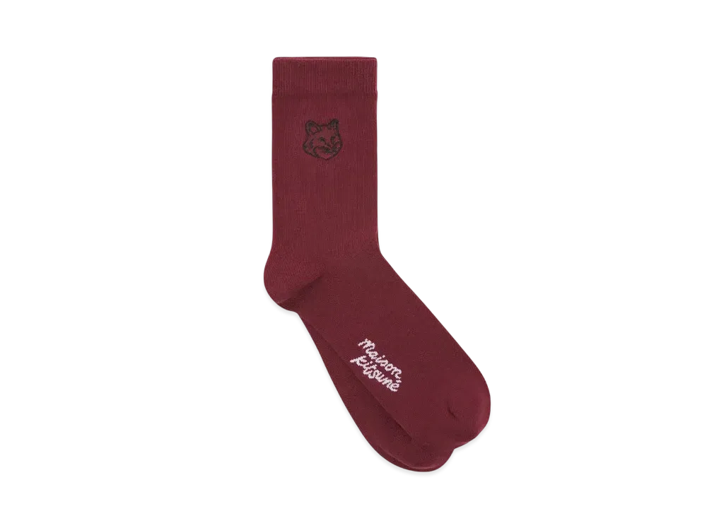 Maison Kitsune Bold Foxhead Socks "Redstar"