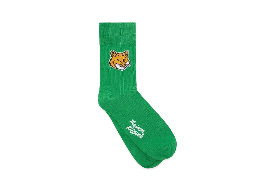 Maison Kitsune Foxhead Socks "Trail Green"