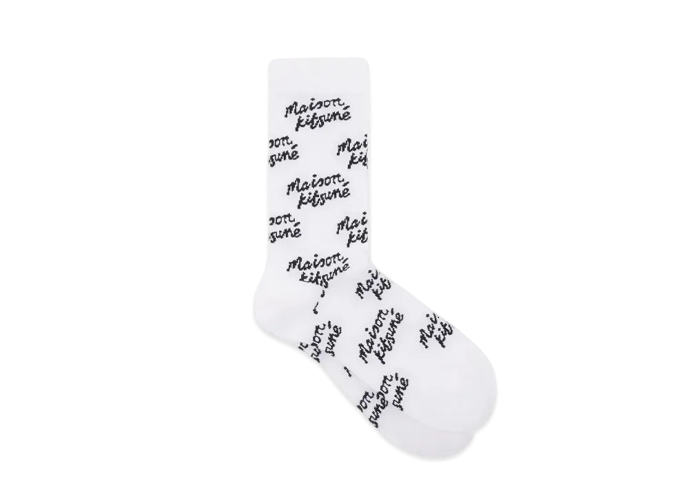 Maison Kitsune Handwritten Allover Socks "White"