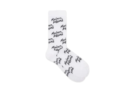 Maison Kitsune Handwritten Allover Socks "White"