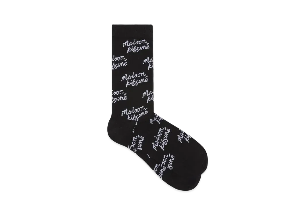 Maison Kitsune Handwritten Allover Socks "Black"
