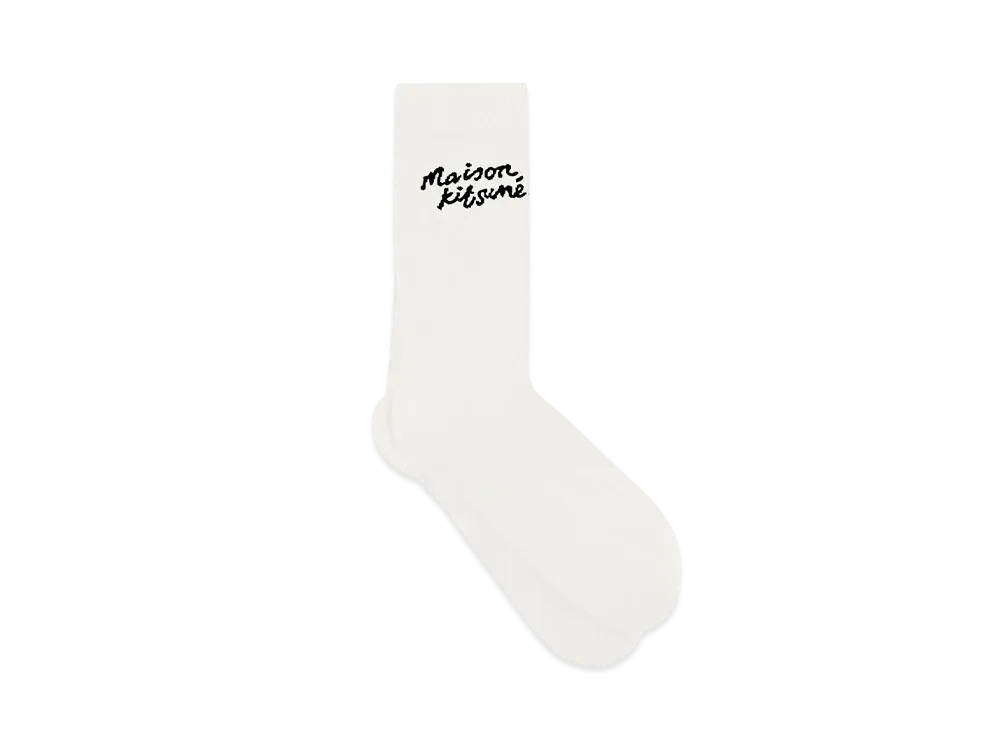 Maison Kitsune Handwriting Socks "White"