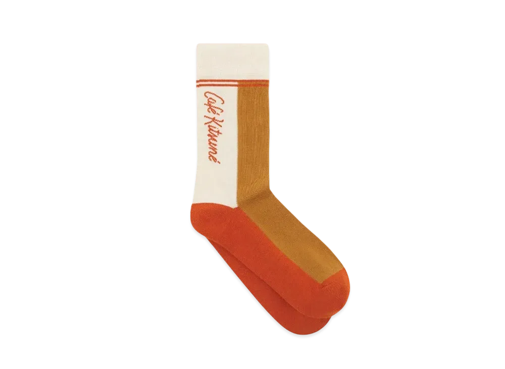 Maison Kitsune Cafe Kitsune Color Block Socks "Biscuit/Maple Syrup"