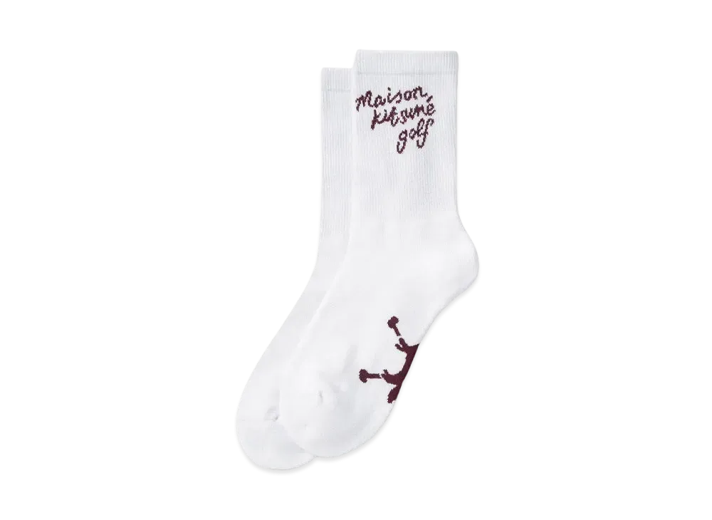 Maison Kitsune Script Logo Essential Crew Socks "Burgundy"