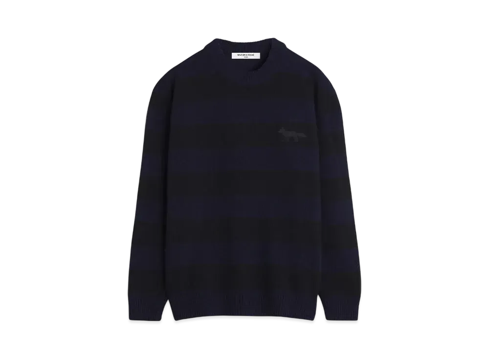 Maison Kitsune Festive Profile Fox Patch Stripe Jumper "Black/Ink Blue"