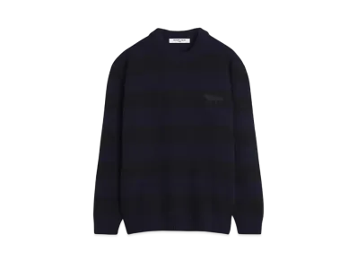 Maison Kitsune Festive Profile Fox Patch Stripe Jumper "Black/Ink Blue"
