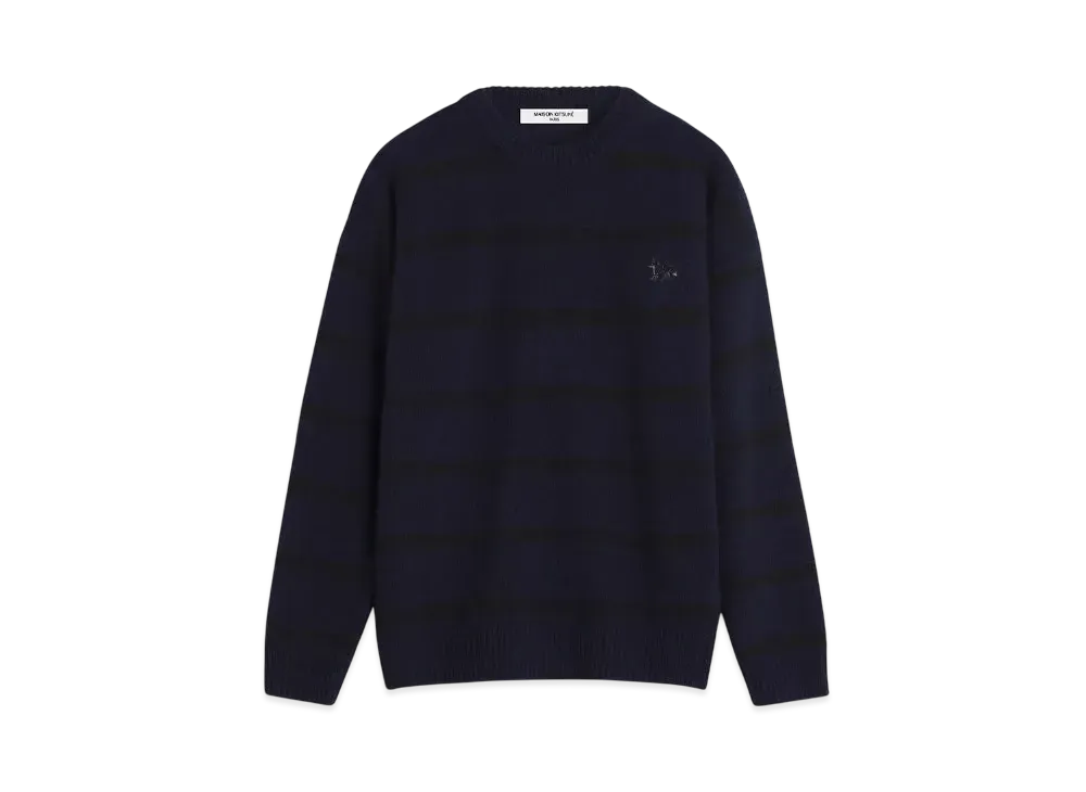 Maison Kitsune Festive Profile Fox Patch Stripe Jumper "Black/Ink Blue"