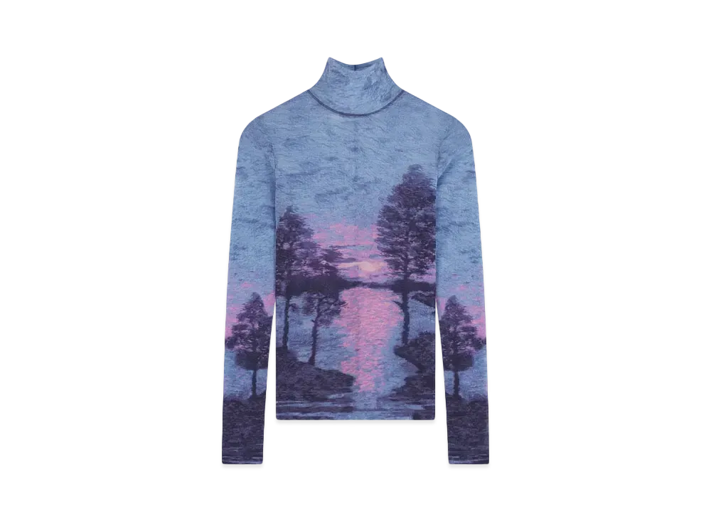 Maison Kitsune Landscape Mesh High Neck Top "Gray Blue"