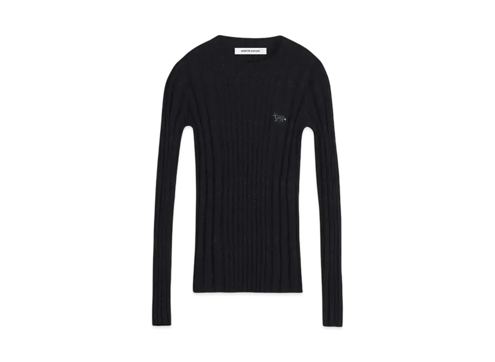 Maison Kitsune Festive Baby Fox Patch Stripe Ribbed Jumper "Black"