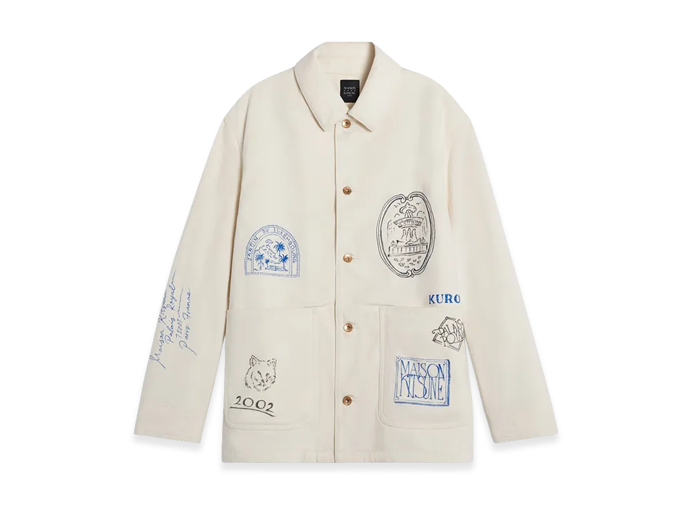 Maison Kitsune x KURO Handwritten Postcard Work Jacket "Ecru"
