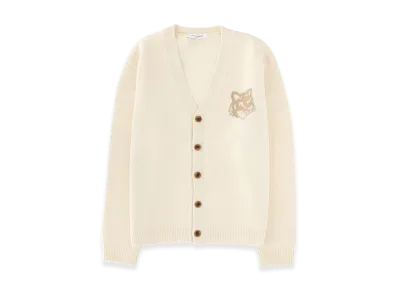 Maison Kitsune Wool Cardigan With Fox Head "Beige"