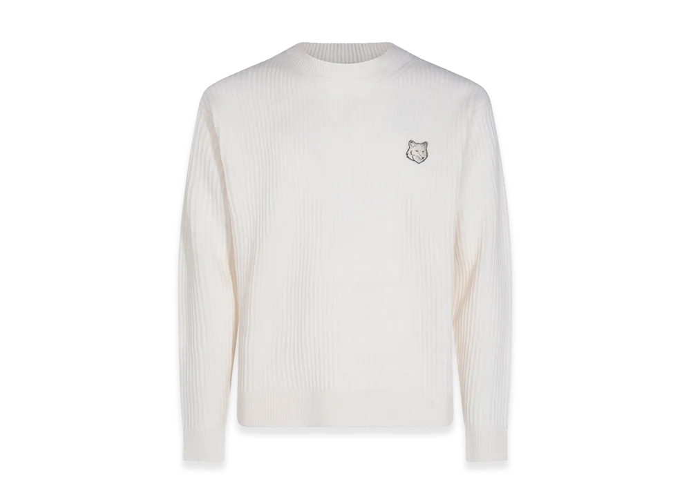 Maison Kitsune Ribbed Knit With Fox Patch "Powder"