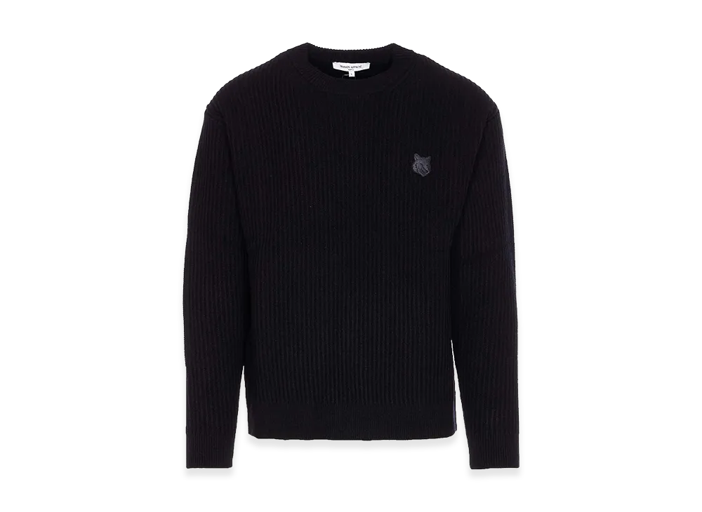 Maison Kitsune Fox Head Wool Ribbed Jumper "Black"