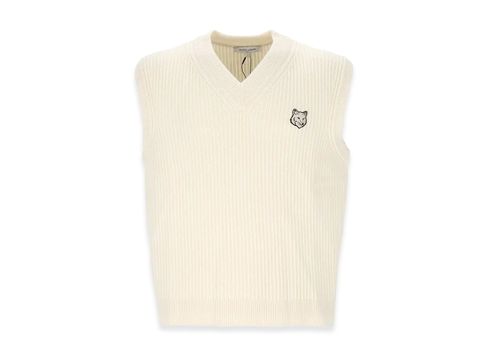 Maison Kitsune Ribbed Vest With Fox Patch "Ivory"