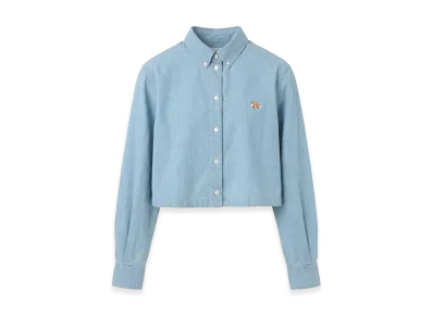 Maison Kitsune Women's Long Sleeve Cropped Button-Down Shirt "Blue"