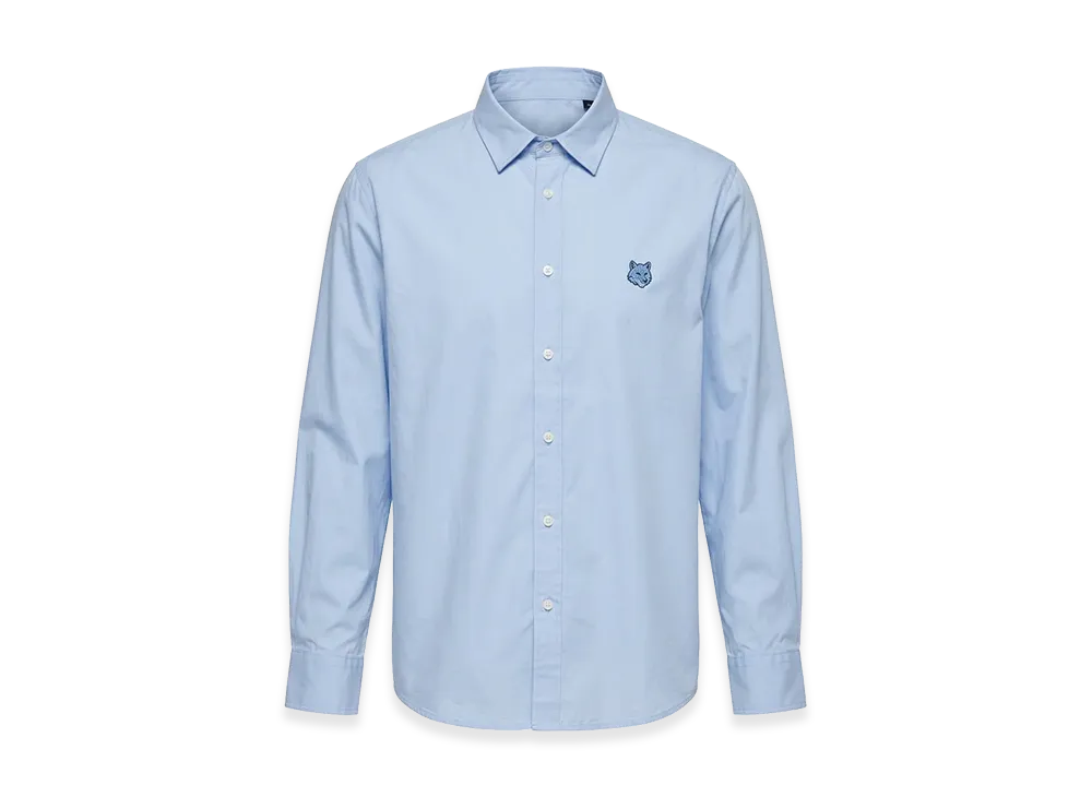 Maison Kitsune Long Sleeve 100% Cotton Fox Head Embroidery Oxford Shirt "Pure Blue"