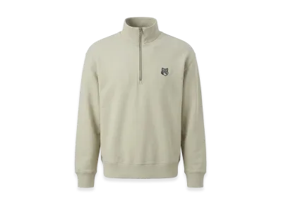 Maison Kitsune Half Zip Embroidery Stand Collar Pullover Sweatshirt Fox Head "Beige"