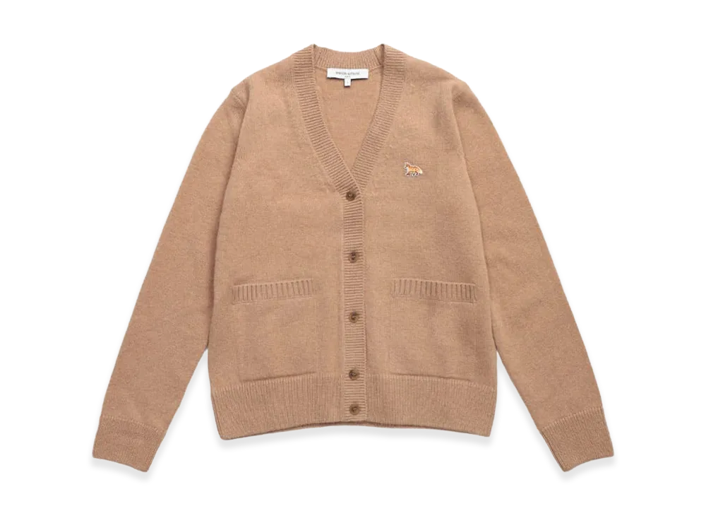 Maison Kitsune Women's 100% Wool Baby Fox V-Neck Knit Cardigan Baby Fox "Camel"