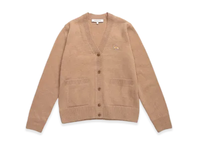Maison Kitsune Women's 100% Wool Baby Fox V-Neck Knit Cardigan Baby Fox "Camel"