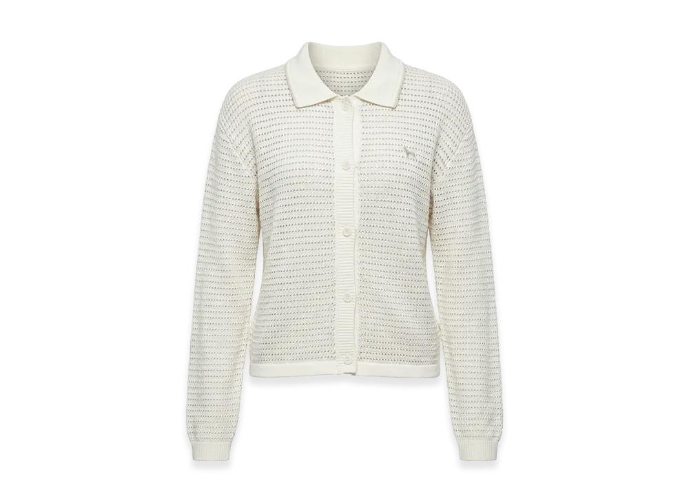 Maison Kitsune Women's Long Sleeve Cardigan Lace Knit Striped One-Point Collared Knit "Beige"