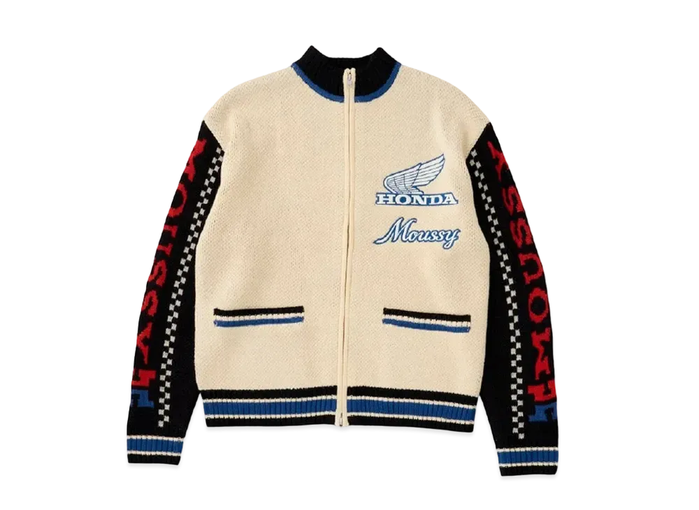 MOUSSY x HONDA HRC Jacquard Knit Cardigan "Ivory"