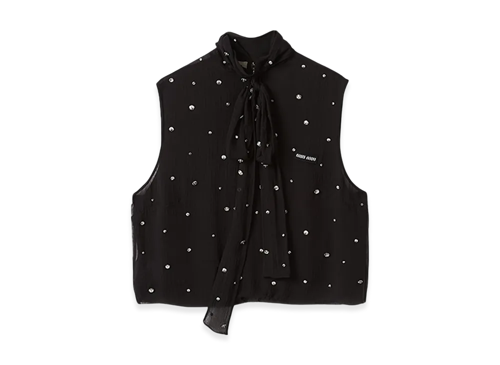 MIU MIU Women's Embroidered Chiffon Top "Black"